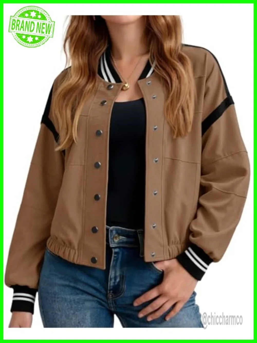 Cropped Bomber Jacket Utility Coat with Pockets